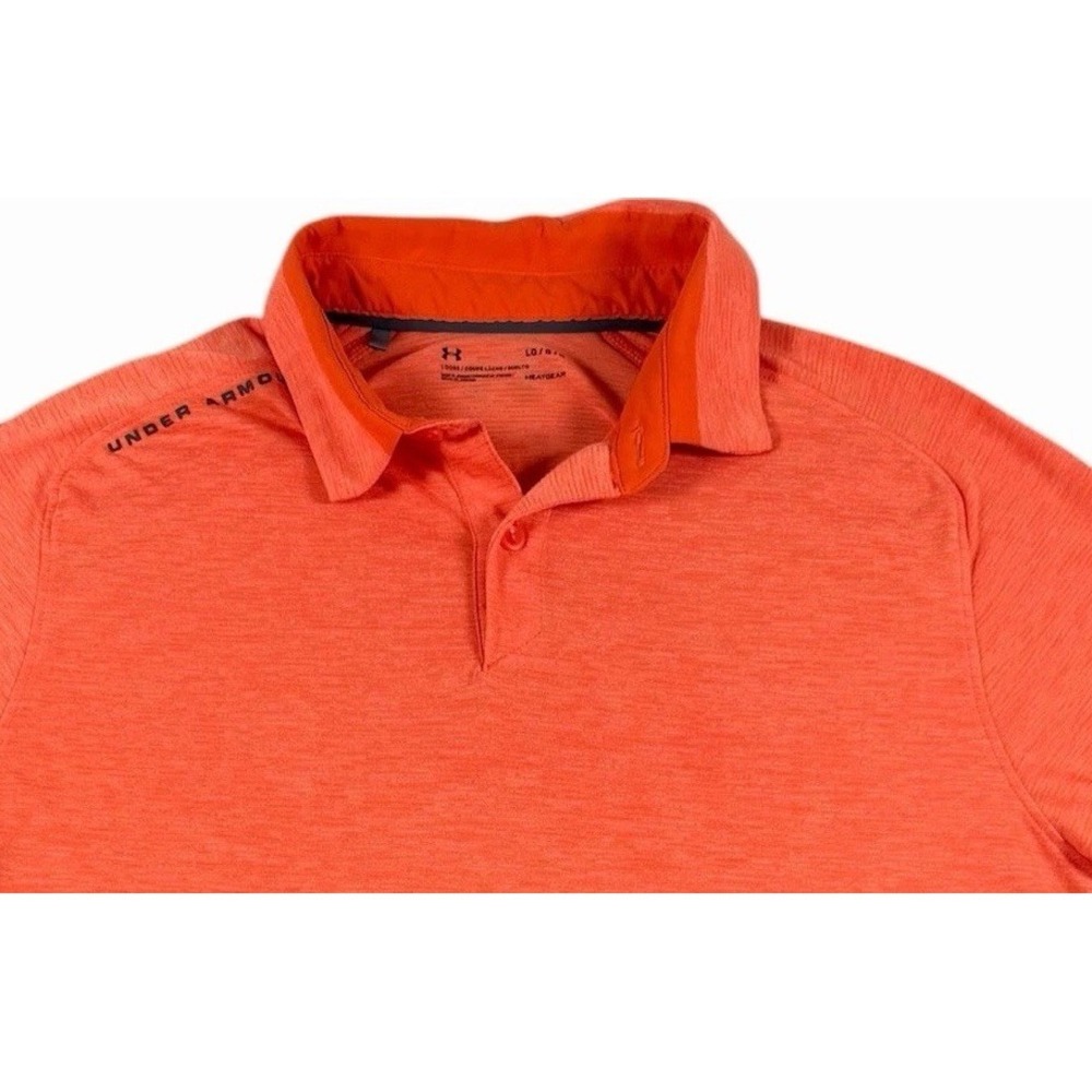 Under Armour HeatGear Polo Shirt Mens Large Orange Loose Fit Golf Performance